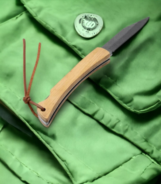 Нож из нержавеющей стали KAIDE/ Раскладной нож с бамбуковыми накладками
